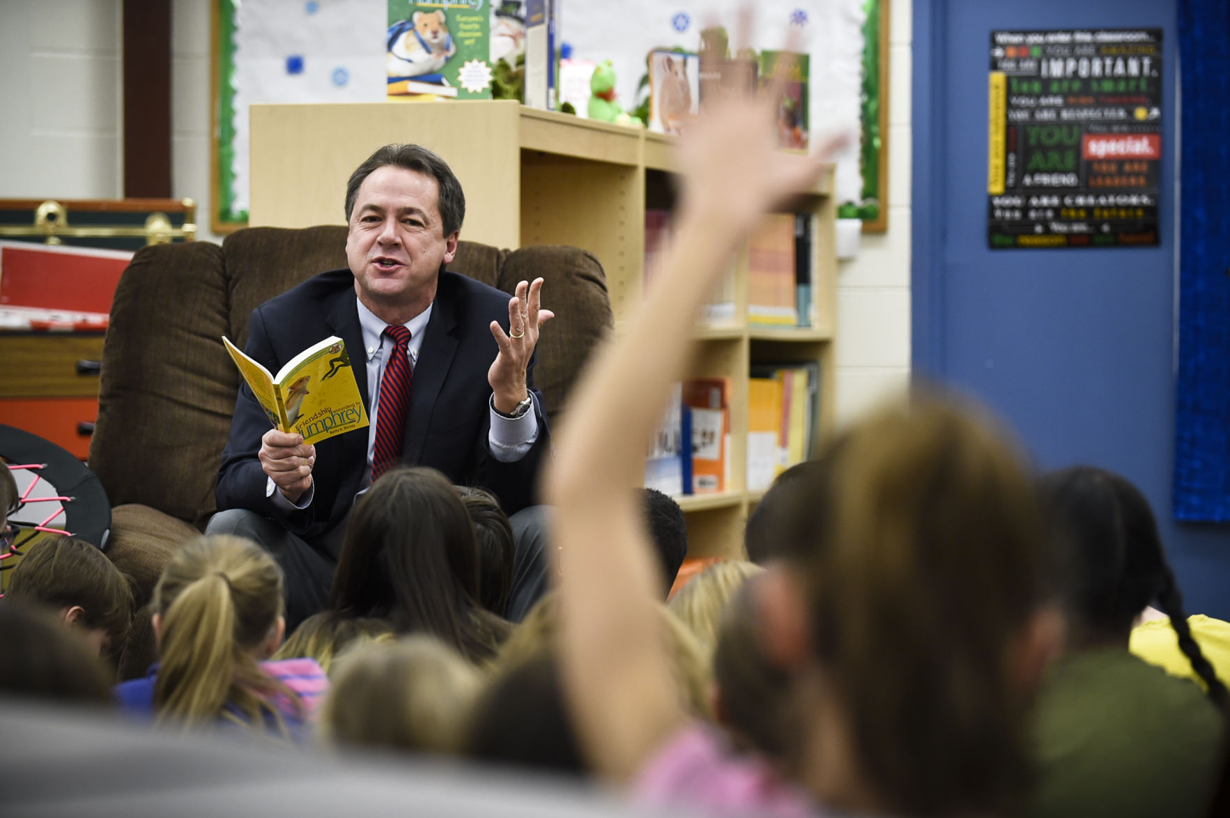 Feature photo: Gov. Bullock promotes reading aloud at Smith Elementary